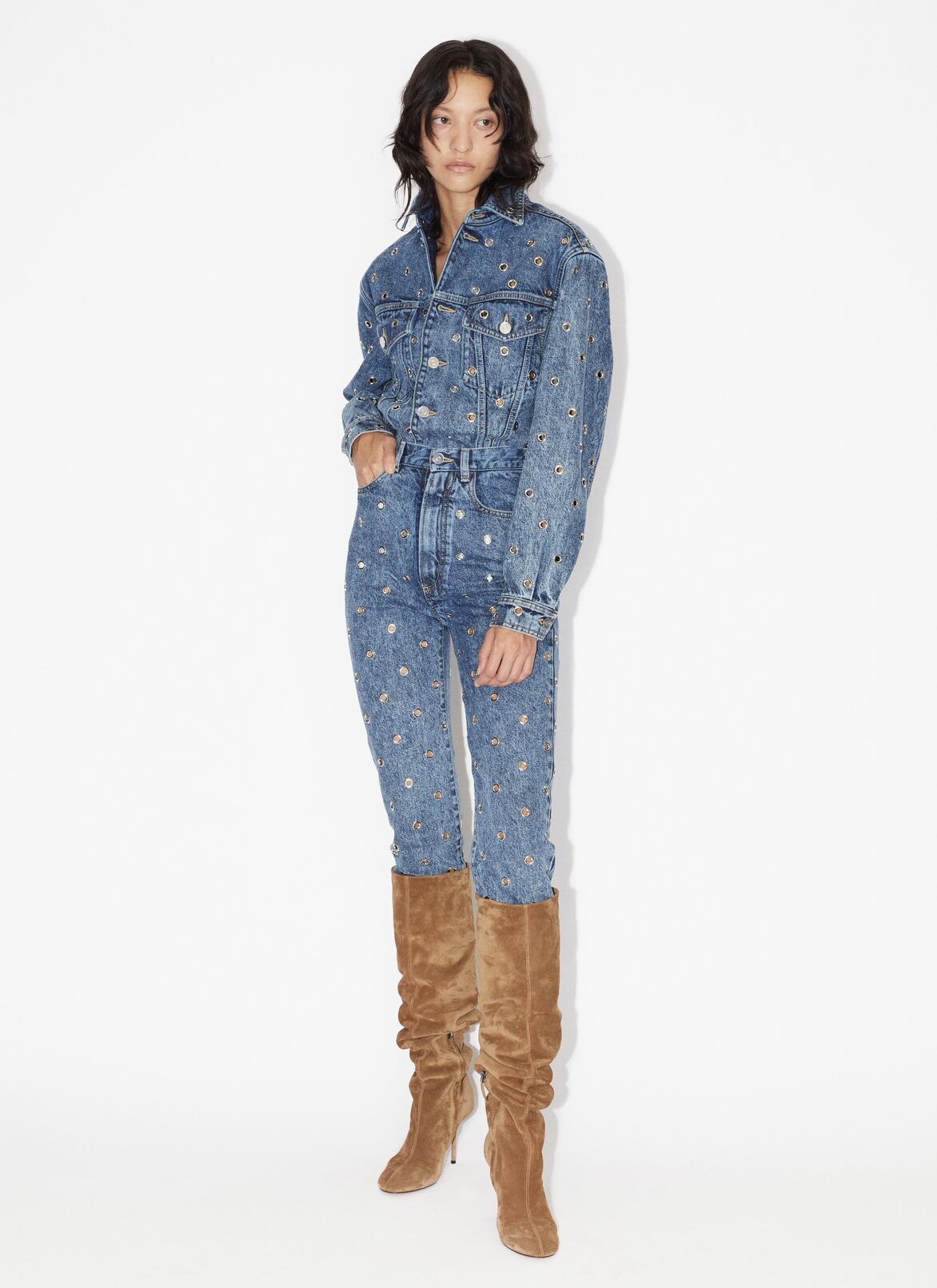 Eyelet denim jeans ALAÏA BLUE EYELET DENIM JEANS